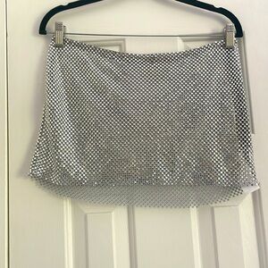 Silver rhinestone encrusted micro mini skirt sheer